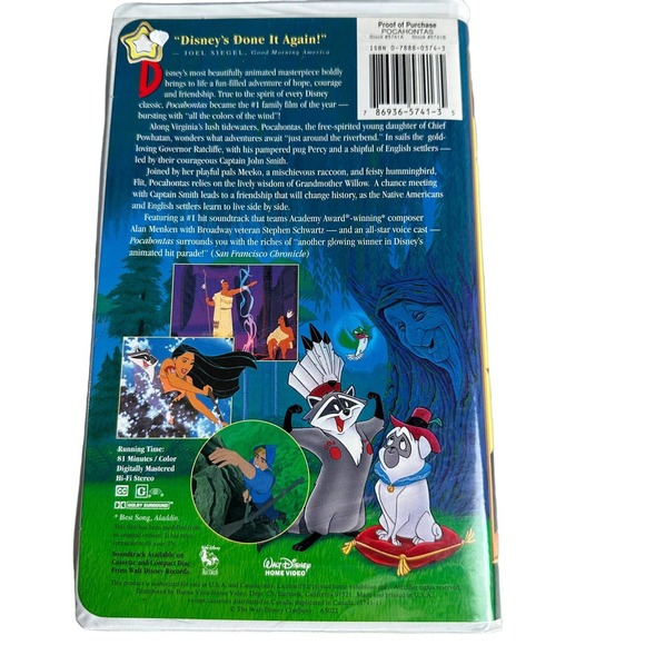 Pocahontas (VHS, 1996) In Disney Clamshell - Picture 3 of 5